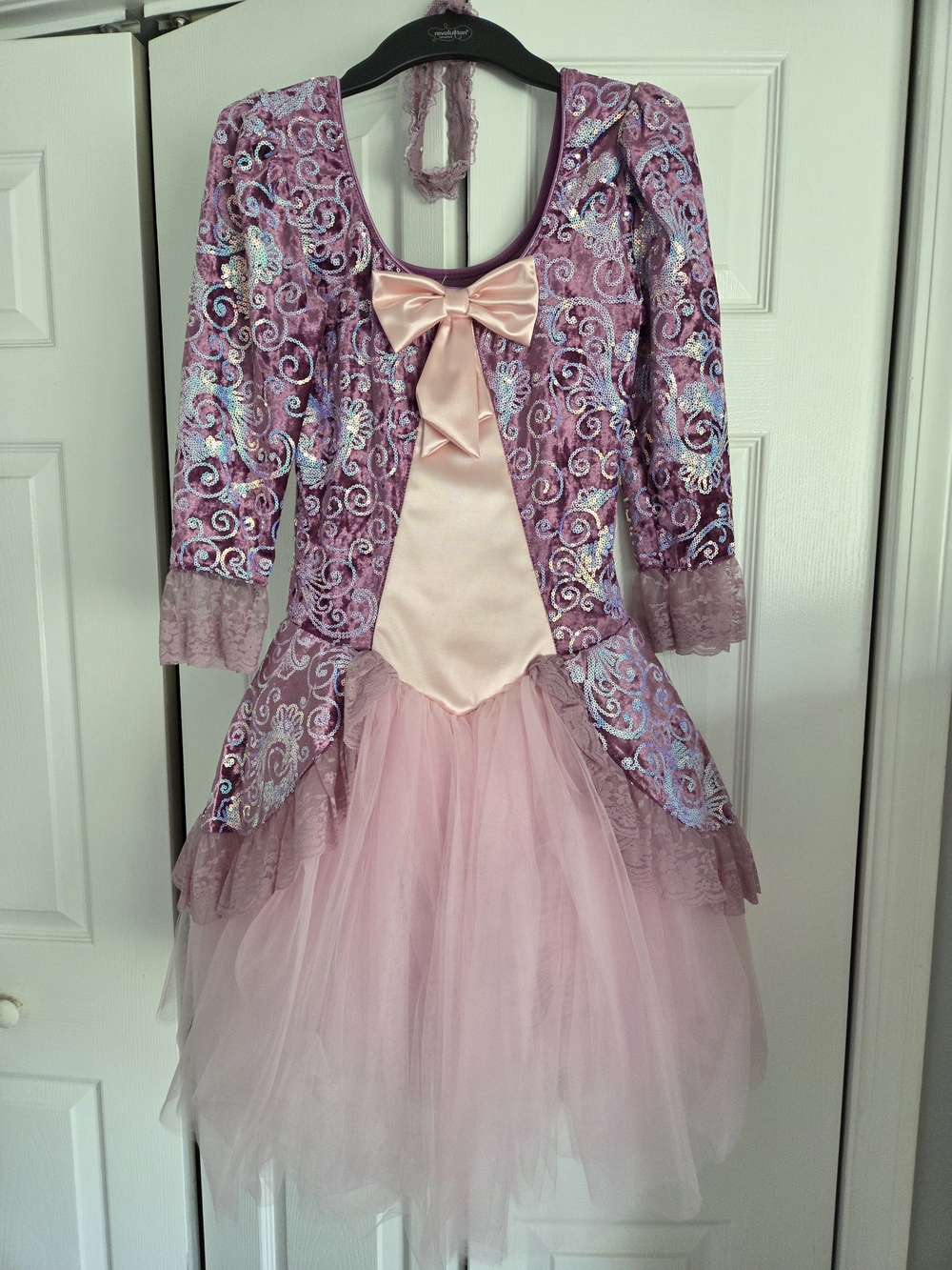 Girls Pink Lace & Tulle Ballet Costume Dress with Bow